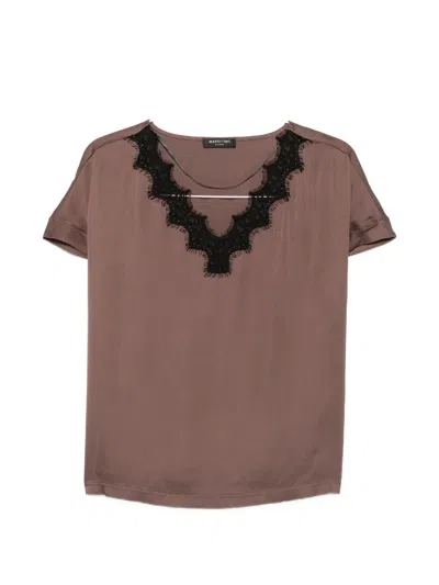 Margittes Lace-trim Short-sleeve Blouse In Brown