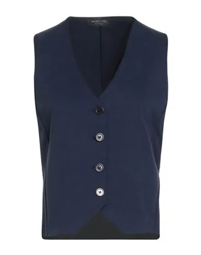 Margittes Woman Tailored Vest Navy Size 10 Modal, Cotton, Elastane In Blue