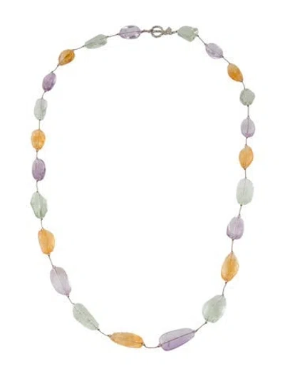 Pre-owned Margo Morrison Amethyst, Ctrine & Prasiolite Beaded Necklace, 36" In Multi