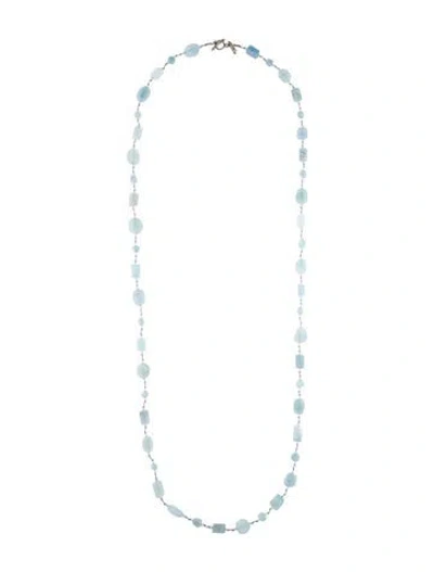Pre-owned Margo Morrison Aquamarine & Crystal Station Necklace, 35" In Blue