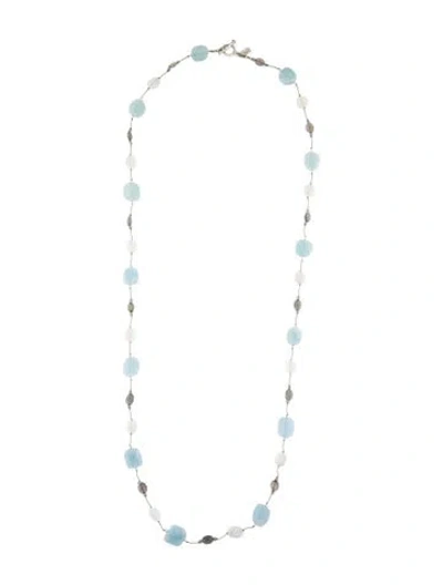 Pre-owned Margo Morrison Aquamarine, Labradorite & Moonstone Station Necklace, 36" In Multi