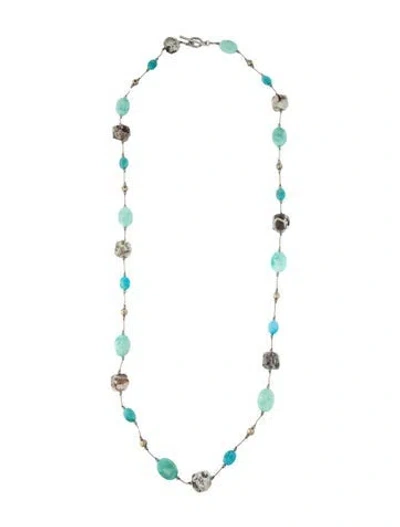 Pre-owned Margo Morrison Araganite , Turquoise , Pyrite , Jasper & Crystal Long Necklace, 37" In Multi