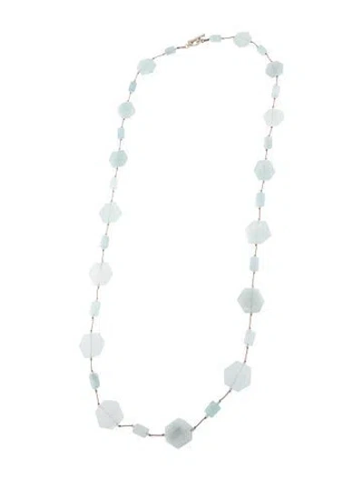 Pre-owned Margo Morrison Crystal & Aquamarine Hexagonal Station Necklace, 36" In Multi