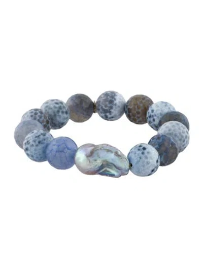 Pre-owned Margo Morrison Dyed Quench Crackled Quartz & Pearl Bead Bracelet, 6.75" In Multi