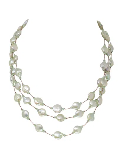 Margo Morrison Freshwater Pearl Necklace In Pale Green In Silver