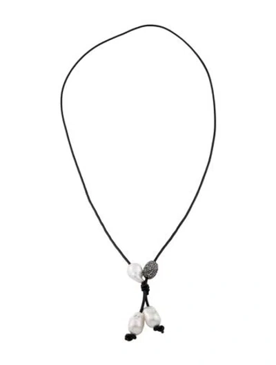 Pre-owned Margo Morrison Leather, Pearl & Marcasite Necklace, 38" In Black