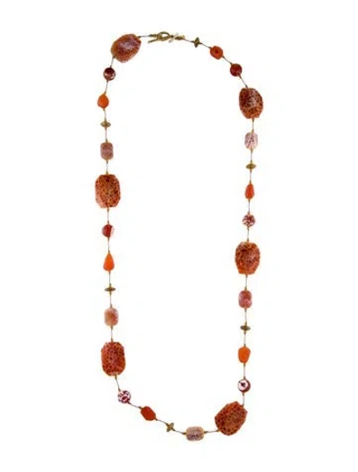 Pre-owned Margo Morrison Multi-stone Long Necklace, 36" In Orange