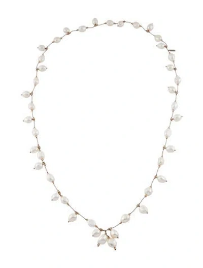 Pre-owned Margo Morrison Pearl & Crystal Dancing Pearl Lariat Necklace, 38" In Multi