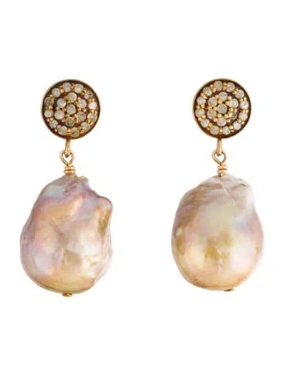 Pre-owned Margo Morrison Pearl & Diamond Drop Earrings In Multicolor
