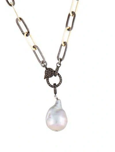 Pre-owned Margo Morrison Pearl & Diamond Pendant Necklace, 18" In Multicolor