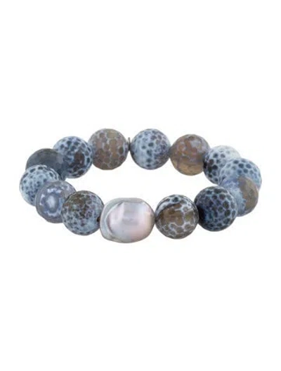 Pre-owned Margo Morrison Pearl & Dyed Agate Bead Bracelet, 6.5" In Multi