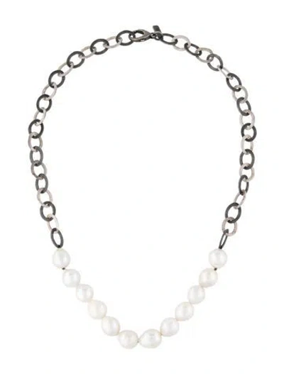 Pre-owned Margo Morrison Pearl & Flat Link Necklace, 20.5" In Multi