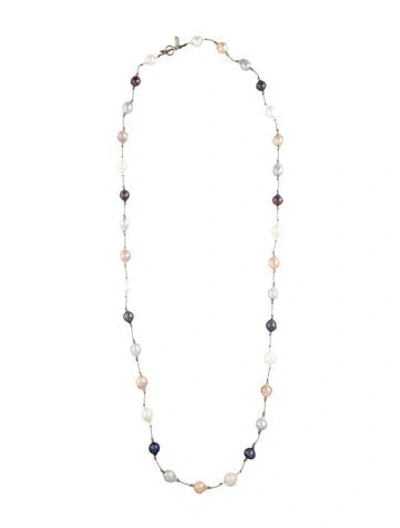 Pre-owned Margo Morrison Pearl & Glass Bead Long Station Neklace, 36" In Multi