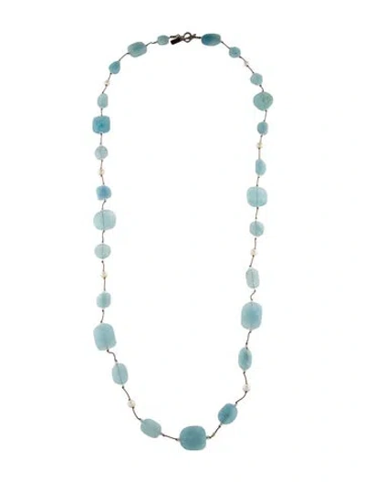 Pre-owned Margo Morrison Pearl, Aquamarine & Crystal Station Necklace, 34" In Multi