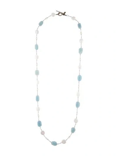 Pre-owned Margo Morrison Pearl, Aquamarine & Crystal Station Necklace, 36.5" In Multi