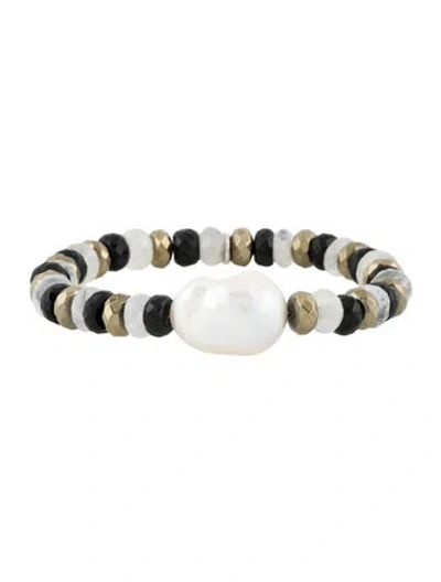 Pre-owned Margo Morrison Pearl, Spinel & Labradorite Moonstone Bead Bracelet, 6.5" In Multi