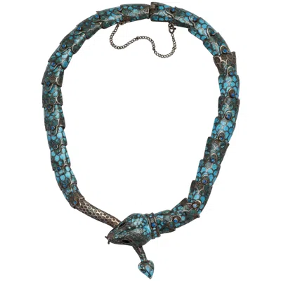 Pre-owned Margot De Taxco Margot Reticulated Silver And Enamel Serpent Necklace In Multi