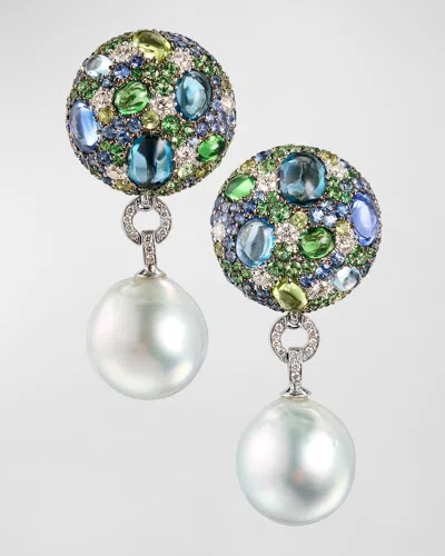 Margot Mckinney Jewelry 18k White Gold Mixed Stone Cookie & Pearl Drop Earrings In Multi