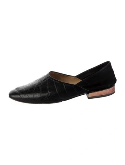 Pre-owned Mari Giudicelli Embossed Leather Mules In Black
