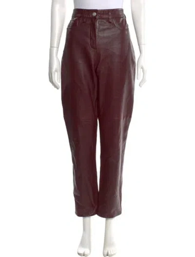 Pre-owned Mari Giudicelli Lamb Leather Straight Leg Pants In Burgundy
