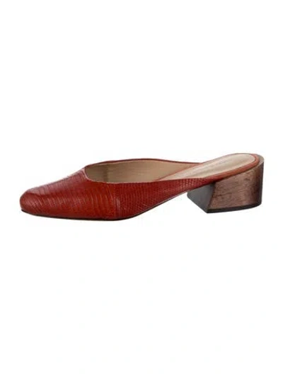 Pre-owned Mari Giudicelli Leather Animal Print Mules In Red