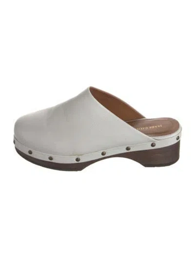Pre-owned Mari Giudicelli Leather Studded Accents Mules In White