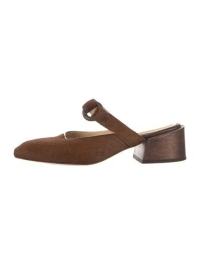 Pre-owned Mari Giudicelli Ponyhair Mary Jane Flats In Brown