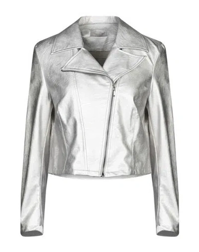 Maria Bellentani Woman Jacket Silver Size 12 Viscose, Polyurethane