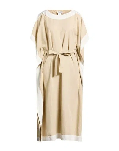 Maria Bellentani Woman Midi Dress Beige Size 12 Viscose, Linen In Neutral