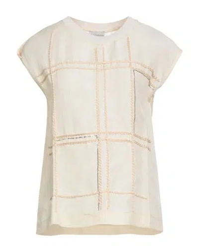 Maria Bellentani Woman Top Beige Size 6 Linen, Rayon, Viscose In Multi