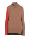 Maria Bellentani Woman Turtleneck Camel Size 12 Polyamide, Wool, Viscose, Cashmere