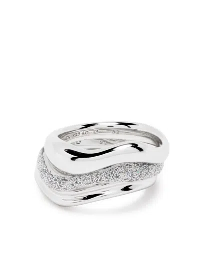 Maria Black Aura Opal Glitter-detail Ring Stack In Silver