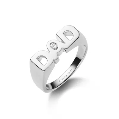 Maria Black Signet Ring In Recycled Sterling Silver With Zirconia Stone In Metallic