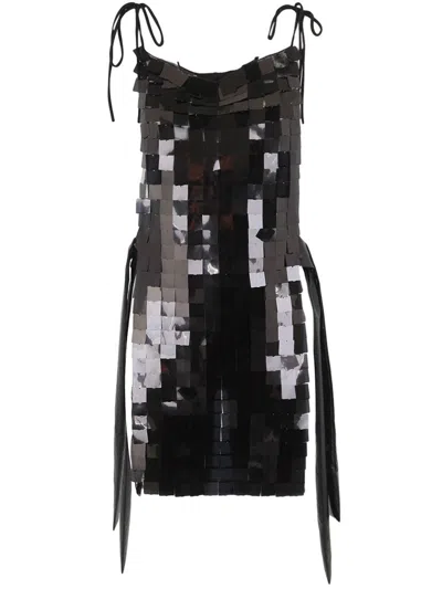 Maria Calderara Corazza Macro Square Sequins On Tulle Dress In Black  
