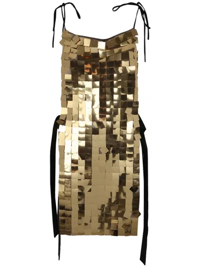 Maria Calderara Corazza Macro Square Sequins On Tulle Dress In Silver