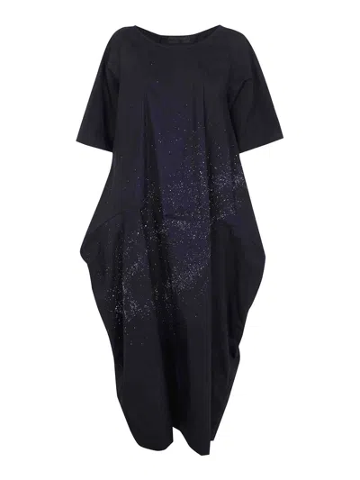 Maria Calderara Crinkled Cotton Long Dress In Black