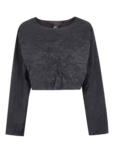 Maria Calderara Crinkled Crop Top In Black