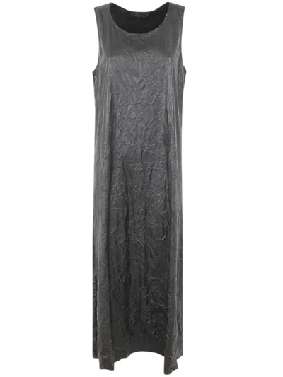 Maria Calderara Crinkled Faux Leather Long Dress In Black  