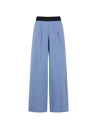Maria Calderara Crinkled-finish Wide-leg Trousers In Blue