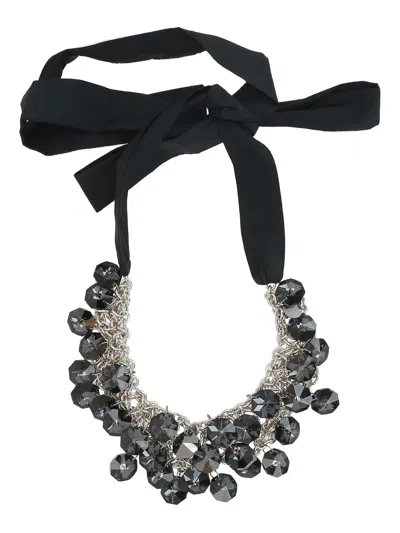 Maria Calderara Embellished Ribbon Necklace In Black
