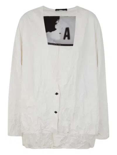 Maria Calderara Crinkled Faux Leather Sweater In White