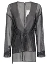 Maria Calderara Lightweight Black Mesh Jacket With Deep V-neck In Black
