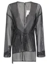 Maria Calderara Lightweight Black Mesh Jacket With Deep V-neck In Black