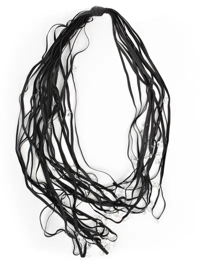 Maria Calderara Long Multiwire W/crystal Necklaces In Black