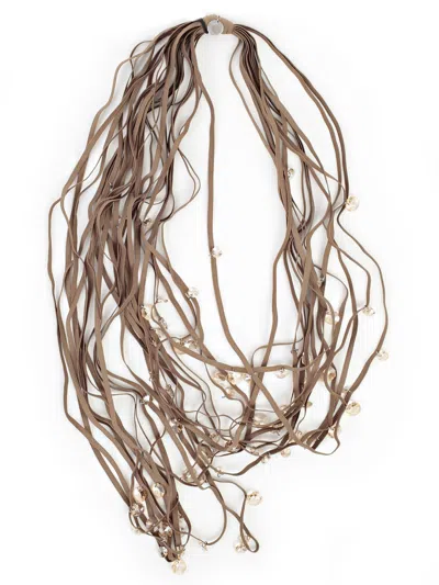 Maria Calderara Long Multiwire W/crystal Necklaces In Brown