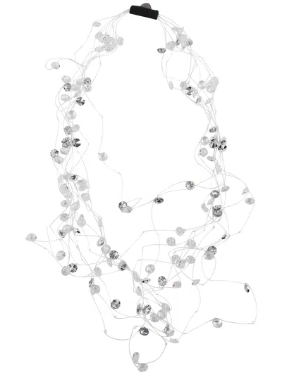 Maria Calderara Long Net Crystals Necklace In Diamond