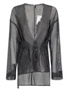 Maria Calderara Lightweight Black Mesh Jacket With Deep V-neck In Black