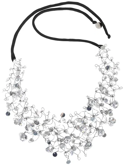 Maria Calderara Net Crystals Necklace In Silver Mirror