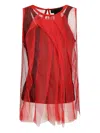 Maria Calderara Sleeveless Cotton Top With Contrasting Tulle Overlay In Red