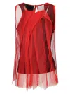 Maria Calderara Sleeveless Cotton Top With Contrasting Tulle Overlay In Red